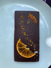 Load image into Gallery viewer, Candied Orange + Elderflower  Raw Chocolate Bar
